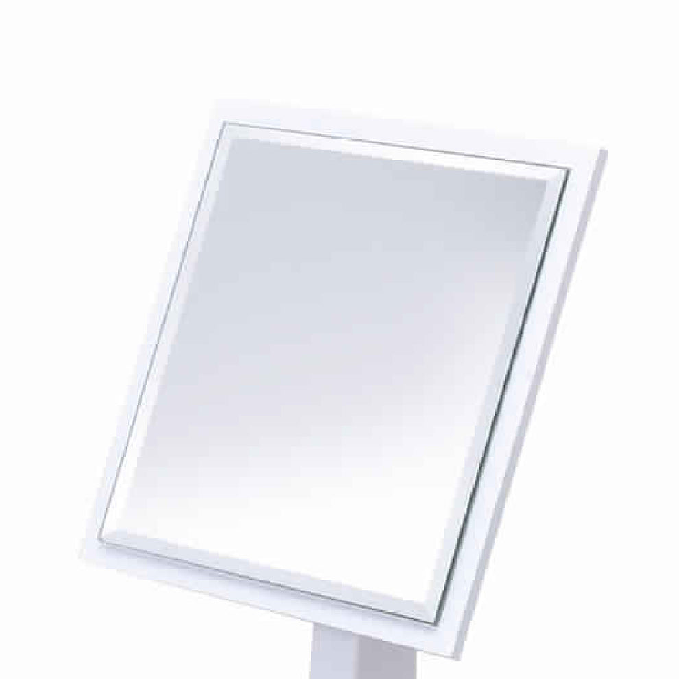 Square Makeup Mirror With Wooden Pedestal Base, White And Silver By Benzara | Mirrors |  Modishstore  - 5