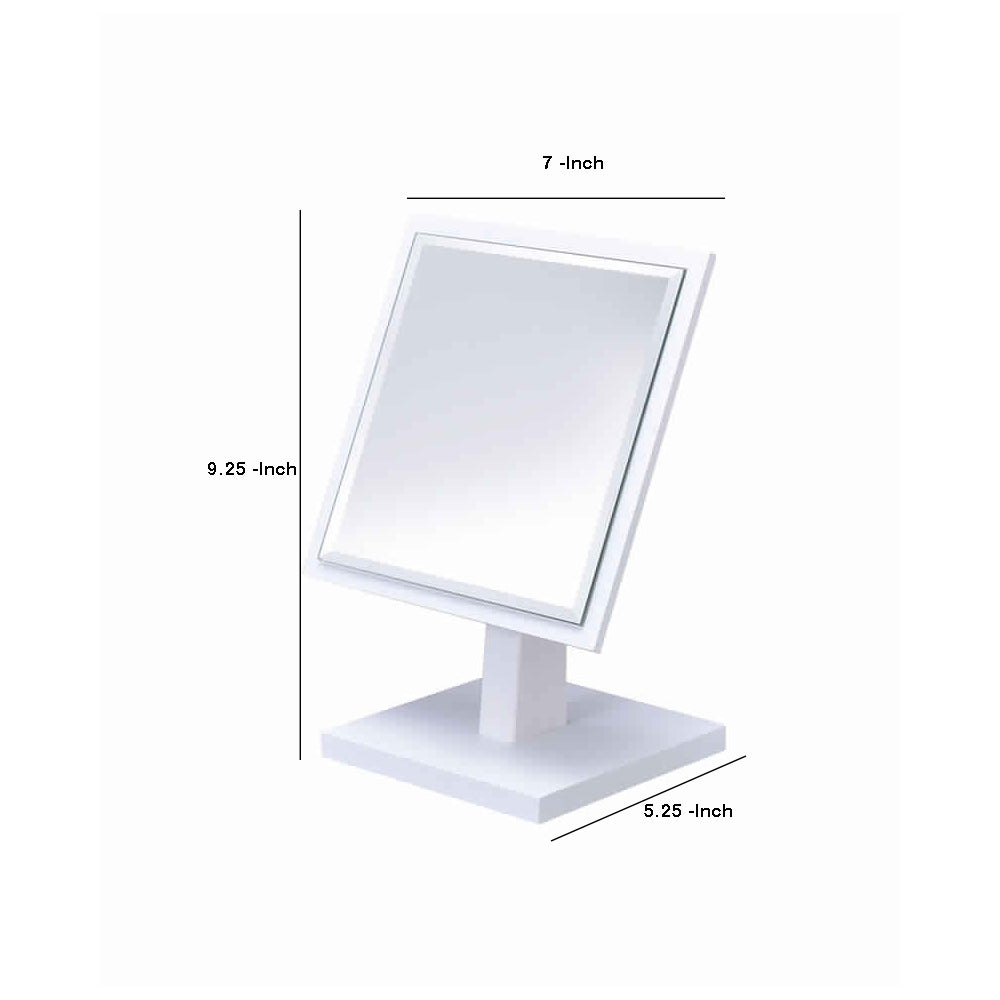 Square Makeup Mirror With Wooden Pedestal Base, White And Silver By Benzara | Mirrors |  Modishstore  - 2