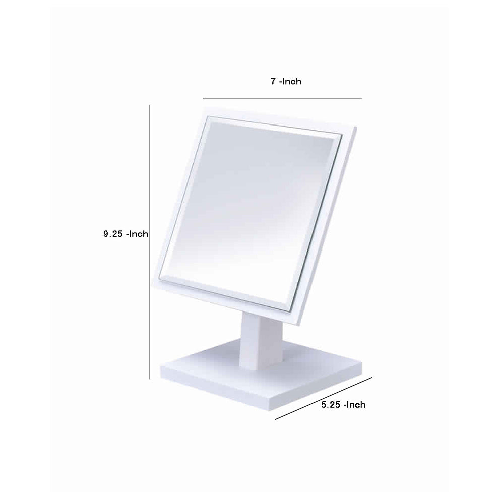 Square Makeup Mirror With Wooden Pedestal Base, White And Silver By Benzara | Mirrors |  Modishstore  - 2