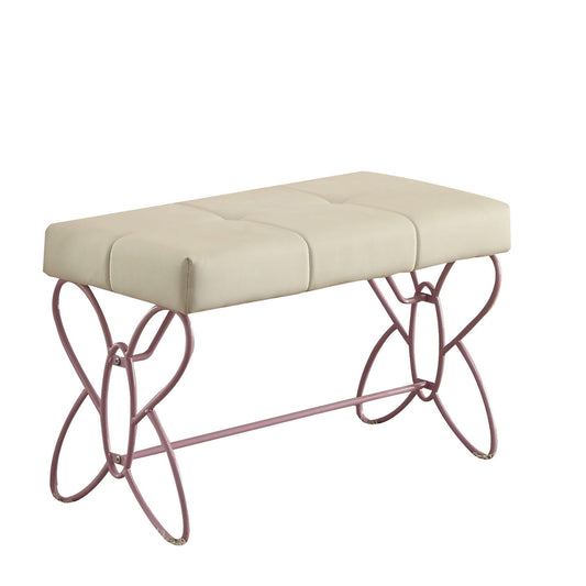 Metal Armless Bench With Butterfly Design, White And Purple By Benzara | Benches |  Modishstore 