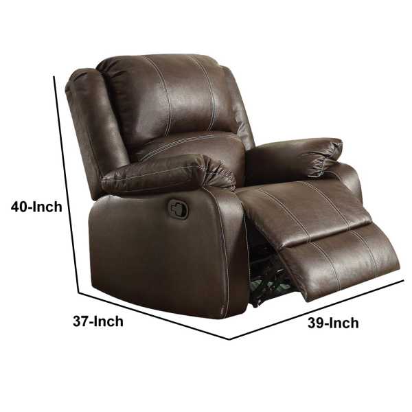 Leather Upholstered Metal Rocker Reclining Chair, Brown By Benzara | Accent Chairs |  Modishstore  - 2