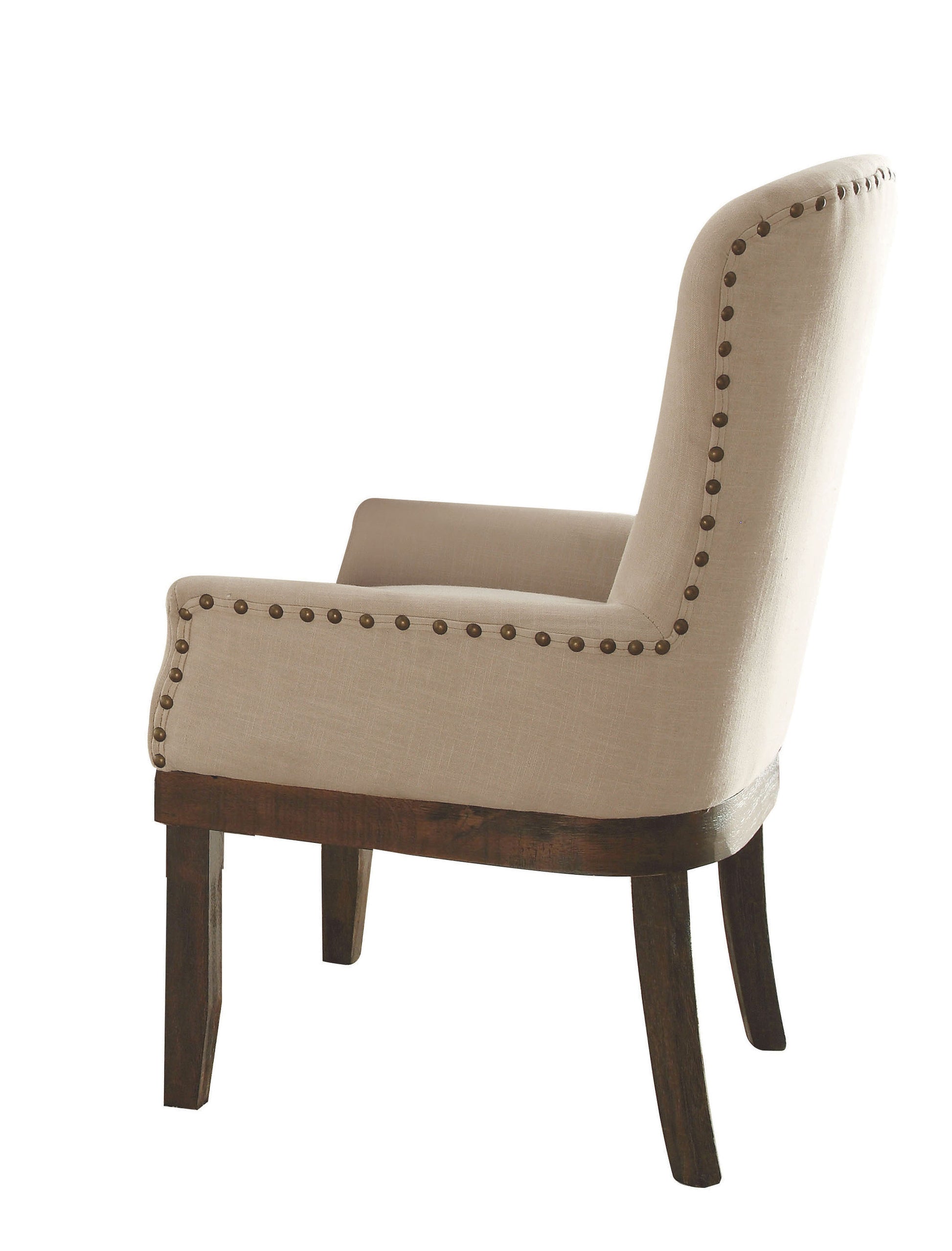 Wooden Arm Chair With Wing Back And Nailhead Trims, Beige And Brown By Benzara | Armchairs |  Modishstore  - 3