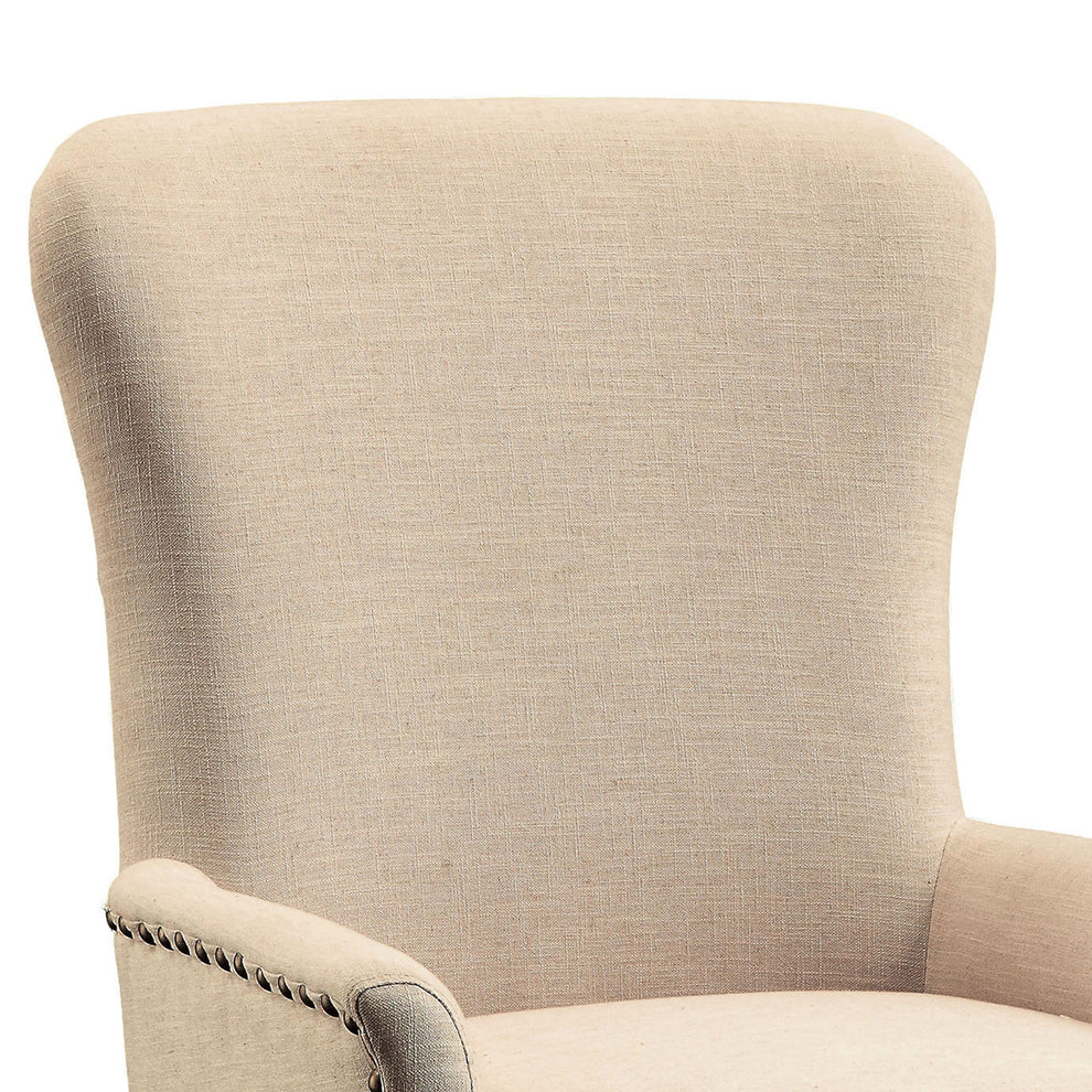 Wooden Arm Chair With Wing Back And Nailhead Trims, Beige And Brown By Benzara | Armchairs |  Modishstore  - 5