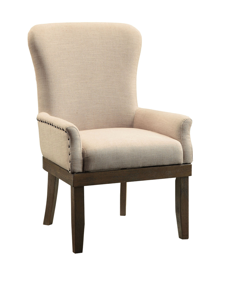 Wooden Arm Chair With Wing Back And Nailhead Trims, Beige And Brown By Benzara | Armchairs |  Modishstore 