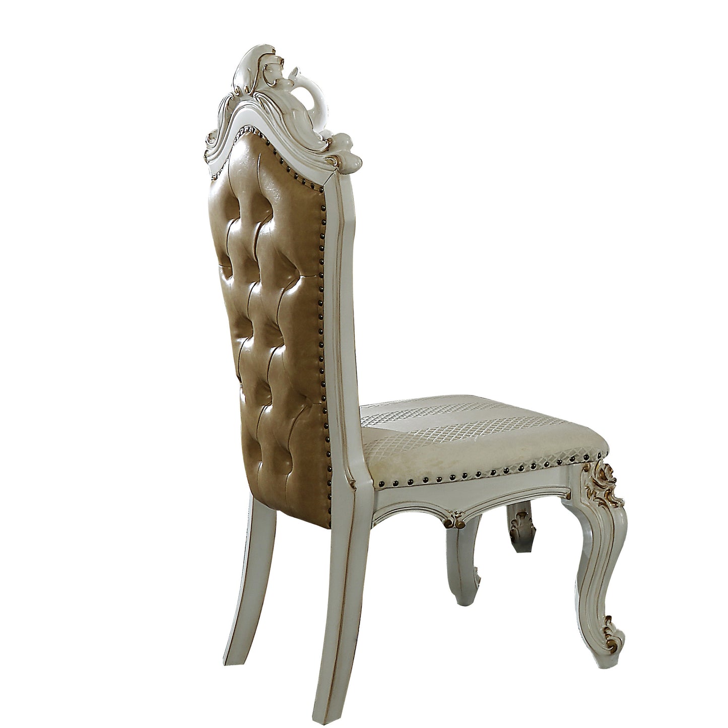 Leatherette Button Tufted Wooden Side Chairs, Set Of 2,White And Brown By Benzara | Dining Chairs |  Modishstore 