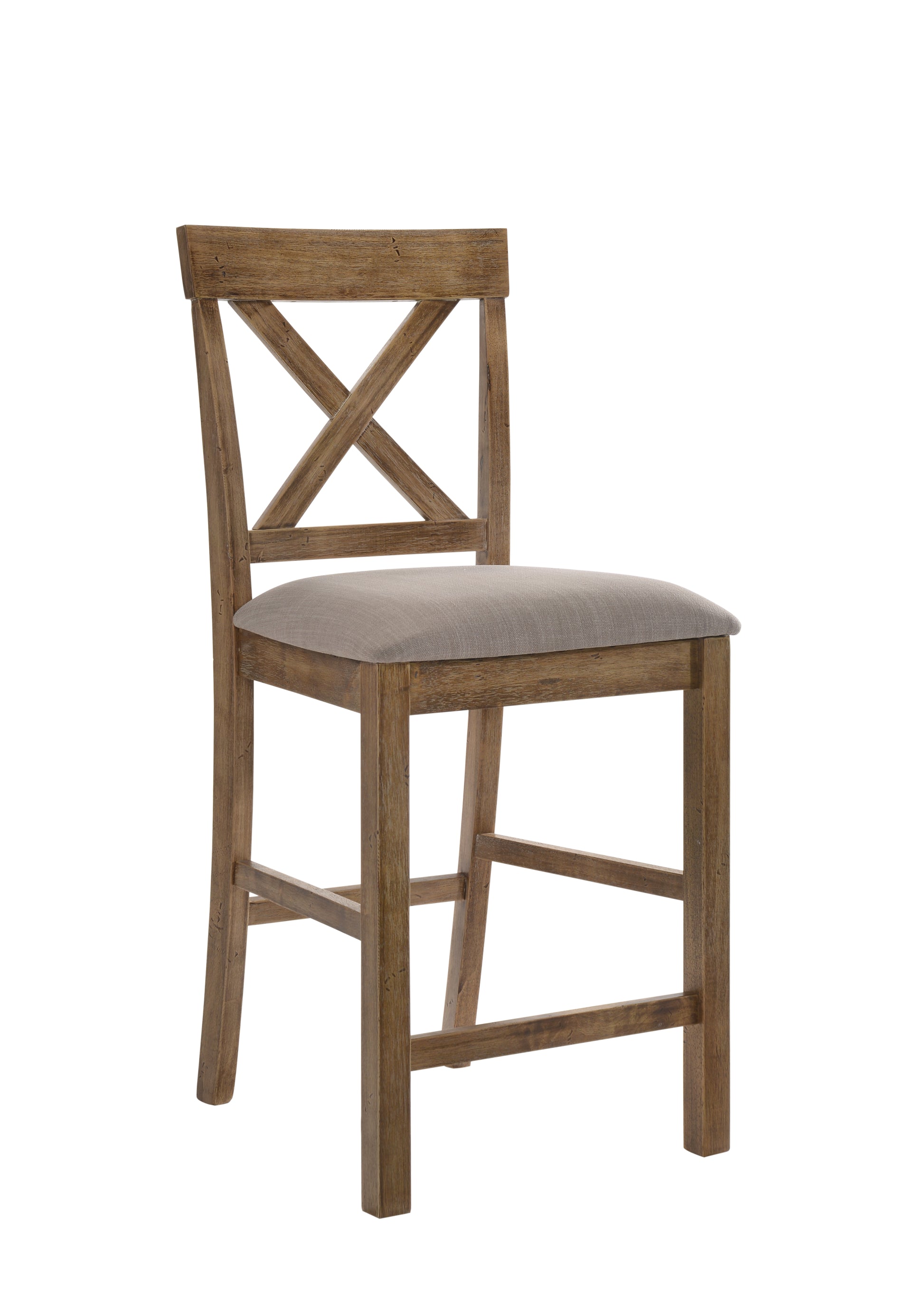 Fabric Upholstered Wooden Counter Height Chair,Set Of 2,Brown And Gray By Benzara | Bar Stools & Tables | Modishstore