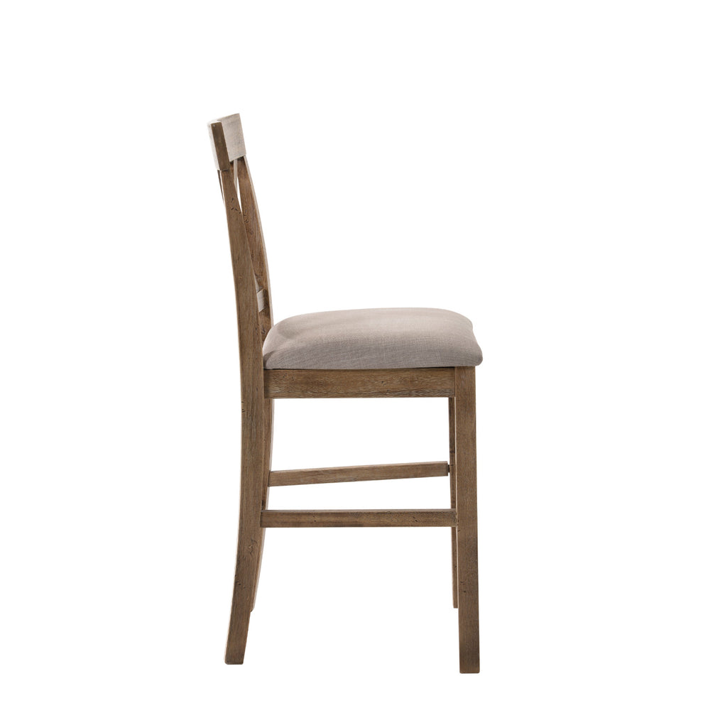 Fabric Upholstered Wooden Counter Height Chair,Set Of 2,Brown And Gray By Benzara | Bar Stools & Tables | Modishstore - 2