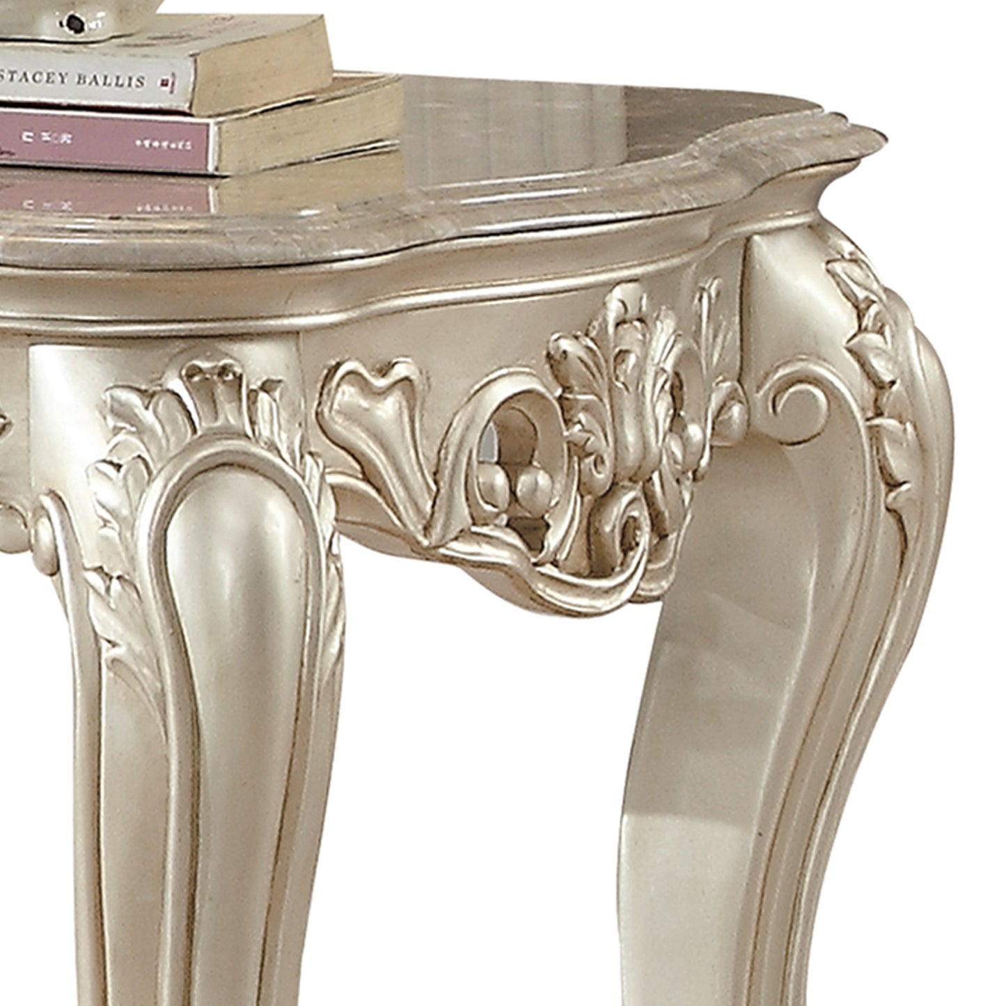 Traditional Style Marble Top End Table With Poly Resin Engravings,Gold By Benzara | Side Tables |  Modishstore  - 5