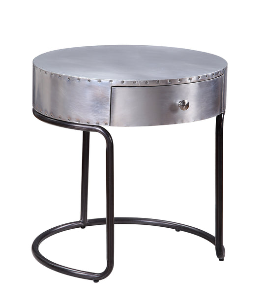 Aluminum Patchwork Wooden End Table With Metal Cantilever Base, Silver By Benzara | Side Tables |  Modishstore 