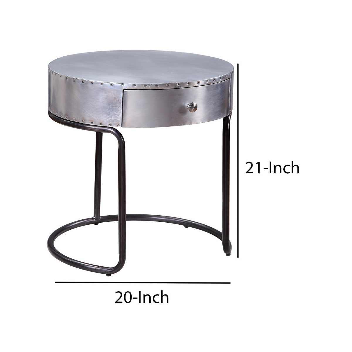 Aluminum Patchwork Wooden End Table With Metal Cantilever Base, Silver By Benzara | Side Tables |  Modishstore  - 2