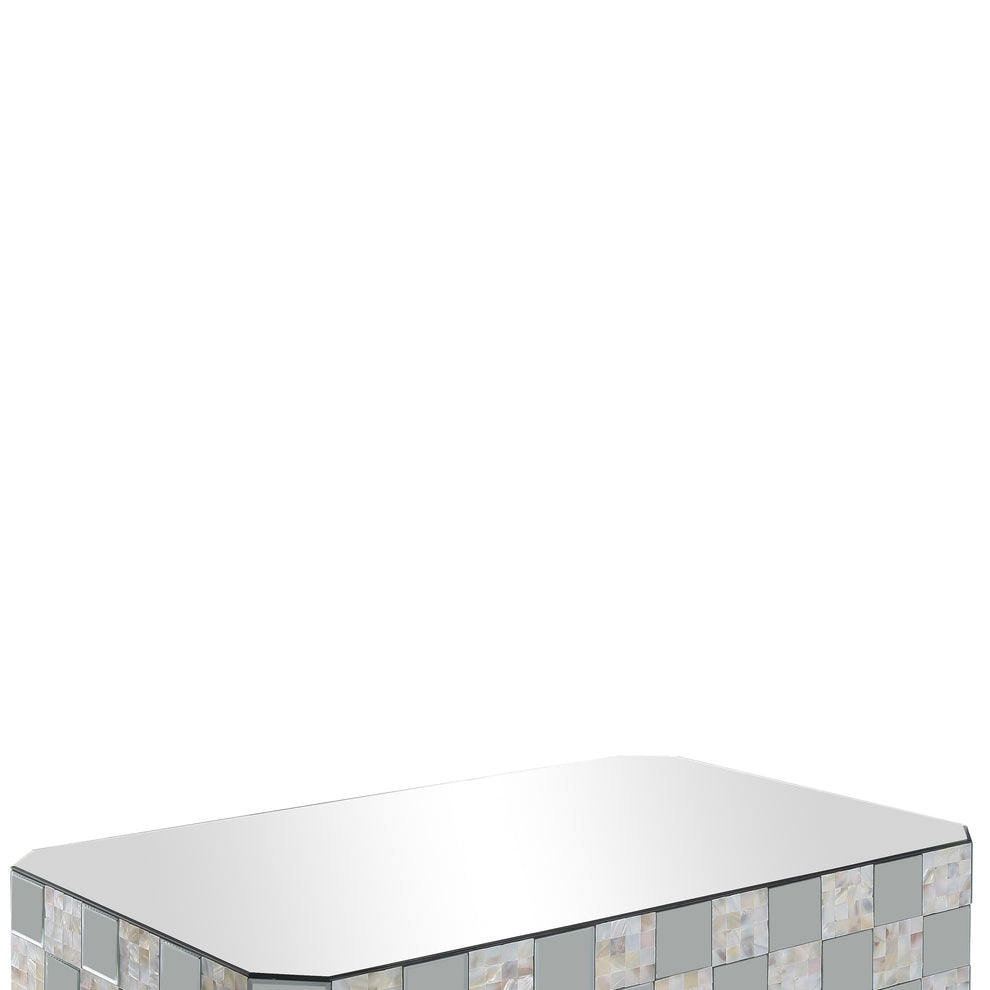 Wooden Coffee Table With Checkered Pattern Mirror Insets, Silver By Benzara | Coffee Tables |  Modishstore  - 4