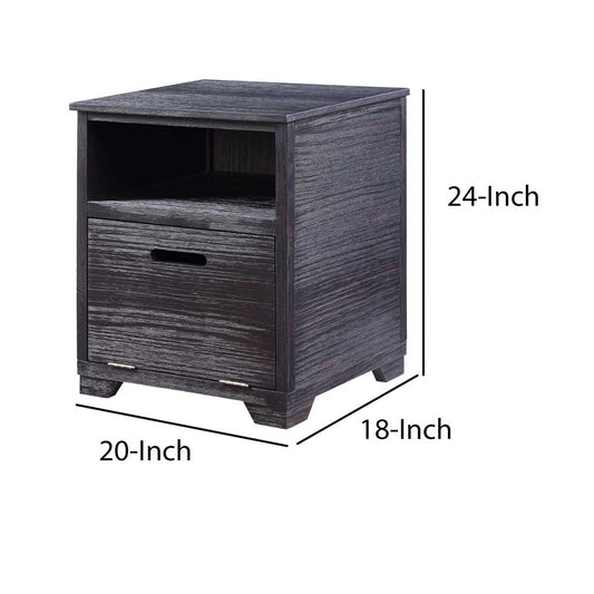 Rugged Textured Wooden End Table With Drop Down Storage, Black By Benzara | Side Tables |  Modishstore 