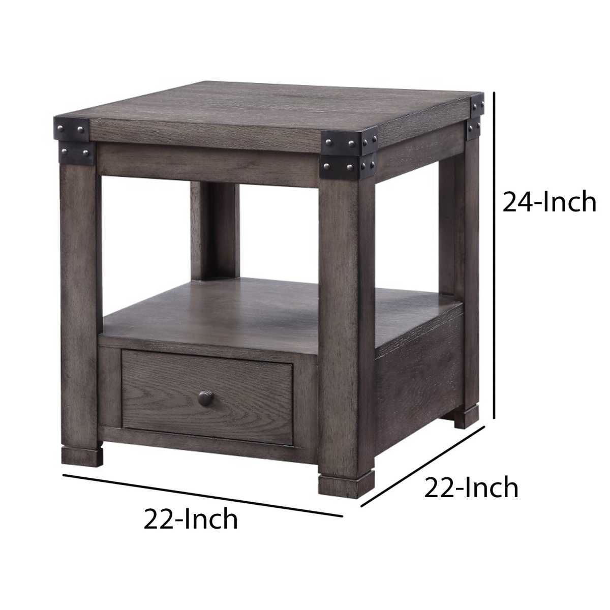 Wooden End Table With Open Bottom Shelf And One Drawer, Gray By Benzara | Side Tables |  Modishstore  - 5
