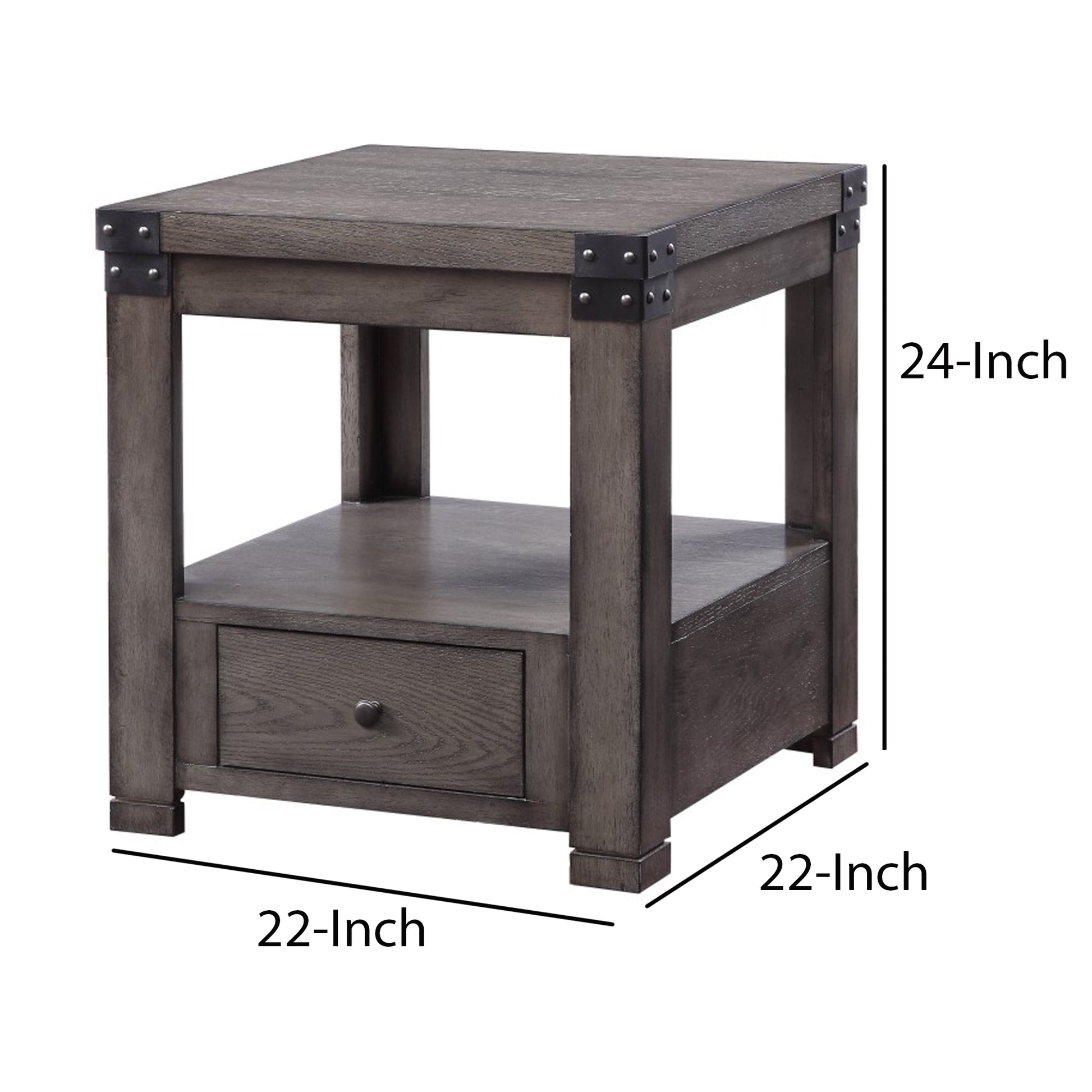 Wooden End Table With Open Bottom Shelf And One Drawer, Gray By Benzara | Side Tables |  Modishstore  - 6