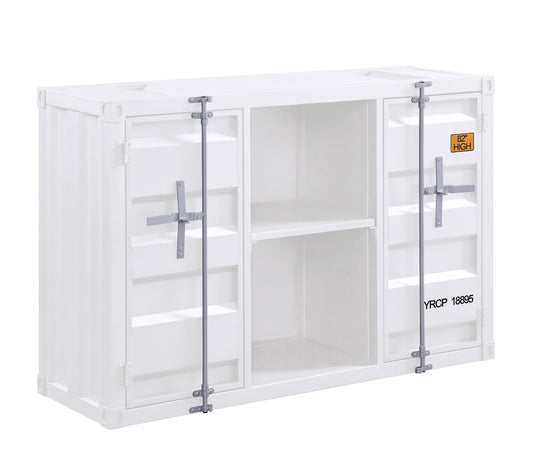 Industrial Metal Server With 2 Door Cabinet And 2 Open Shelves, White By Benzara | Cabinets |  Modishstore 