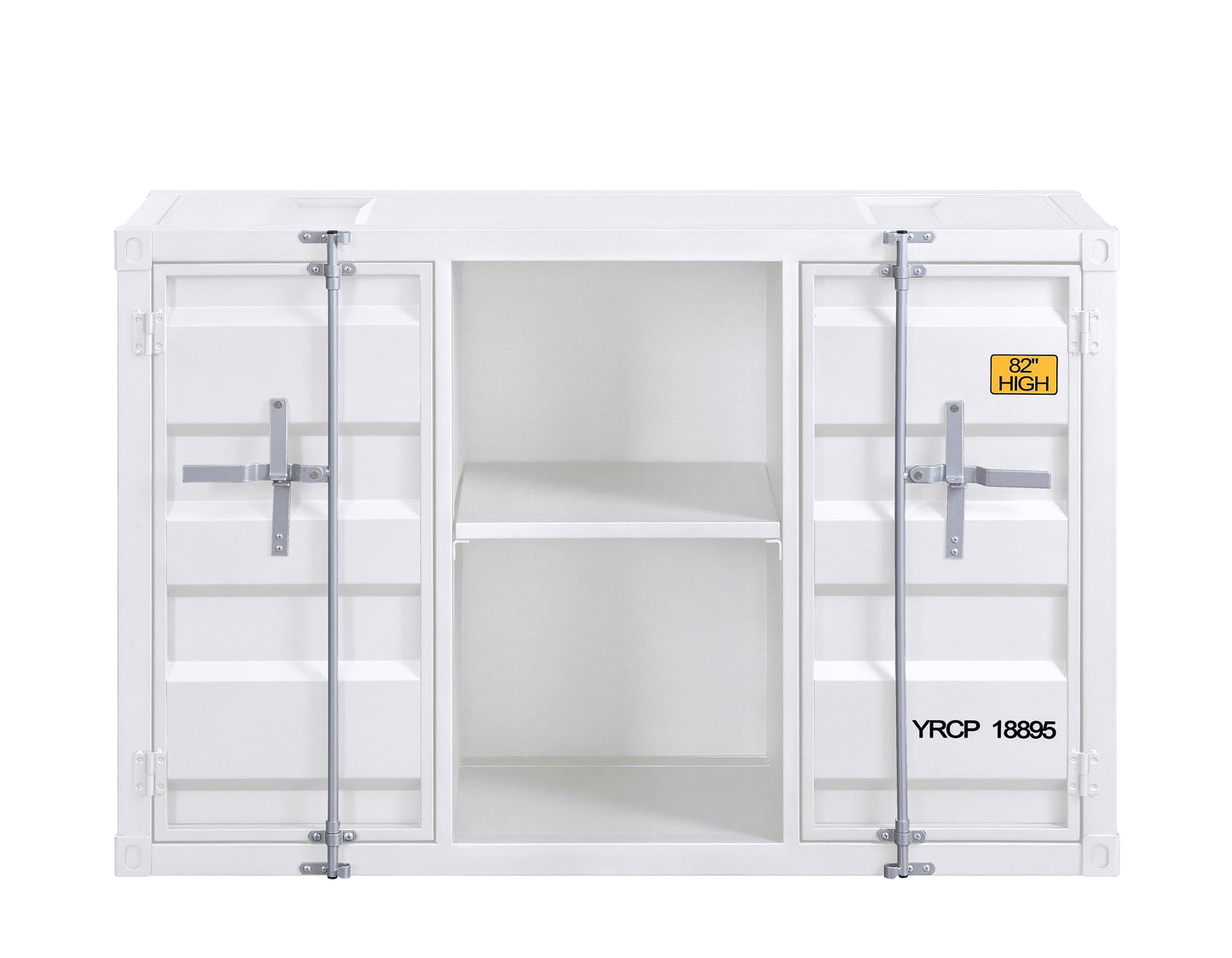 Industrial Metal Server With 2 Door Cabinet And 2 Open Shelves, White By Benzara | Cabinets |  Modishstore  - 2