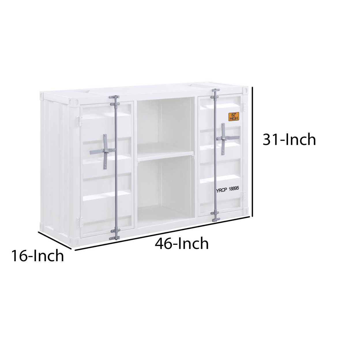 Industrial Metal Server With 2 Door Cabinet And 2 Open Shelves, White By Benzara | Cabinets |  Modishstore  - 5