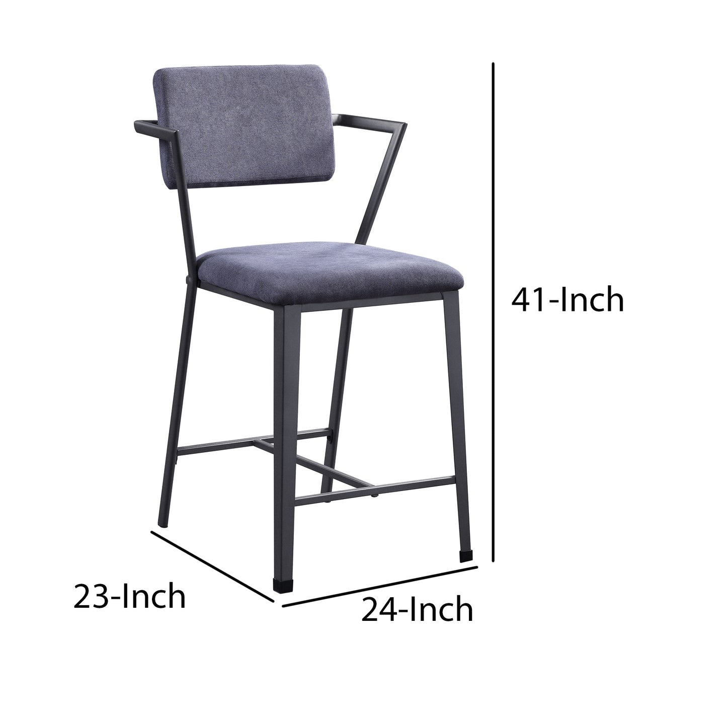 Fabric Upholstered Metal Counter Height Chair, Set Of 2,Gray And Black By Benzara | Bar Stools & Tables | Modishstore - 2