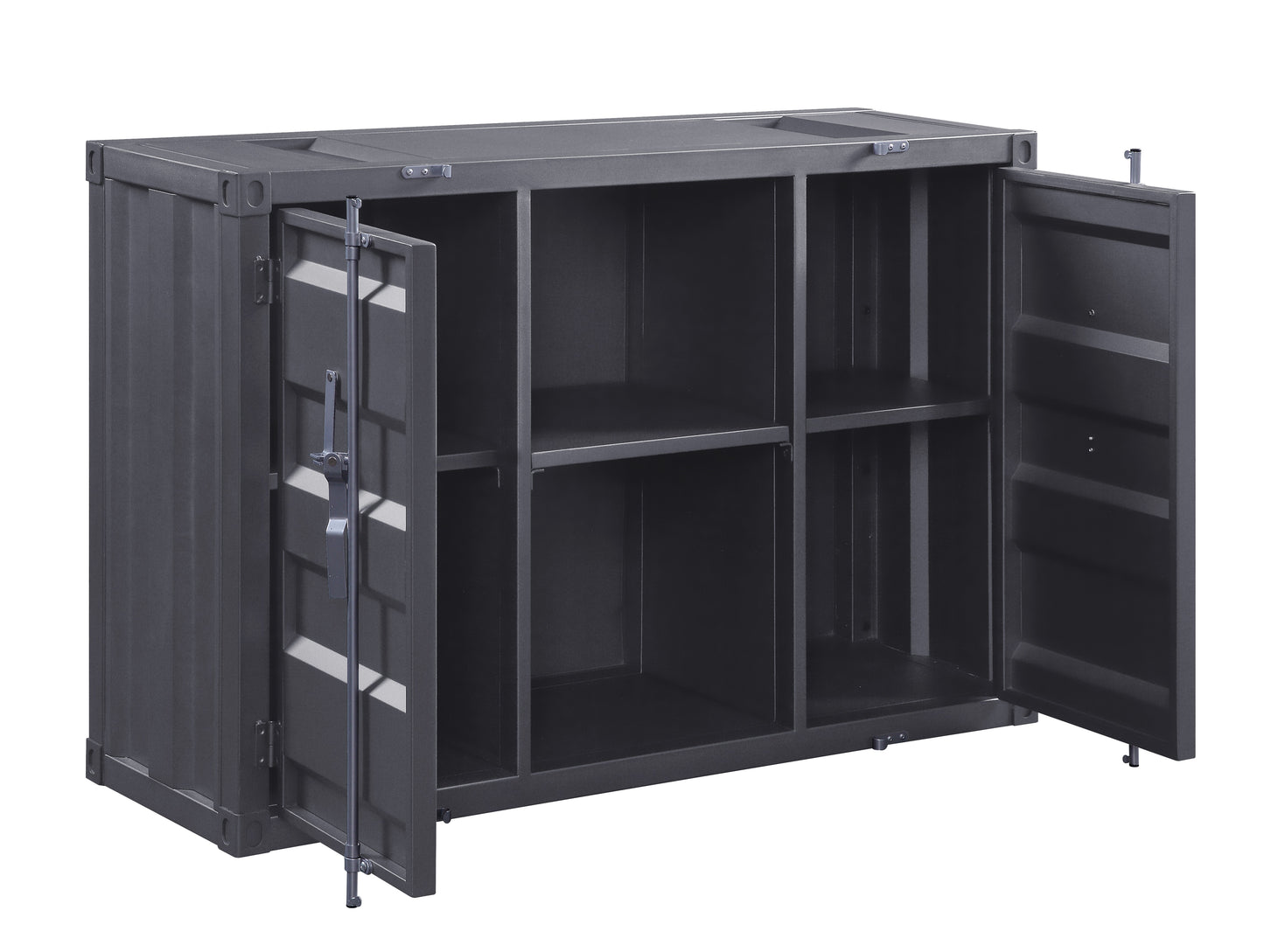 Industrial Metal Server With 2 Door Cabinet And 2 Open Shelves, Gray By Benzara | Cabinets |  Modishstore 