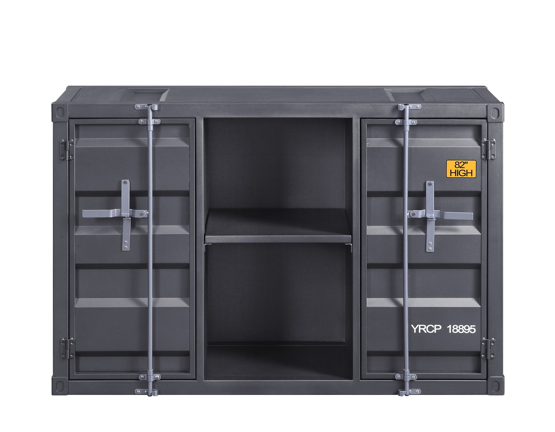 Industrial Metal Server With 2 Door Cabinet And 2 Open Shelves, Gray By Benzara | Cabinets |  Modishstore  - 4