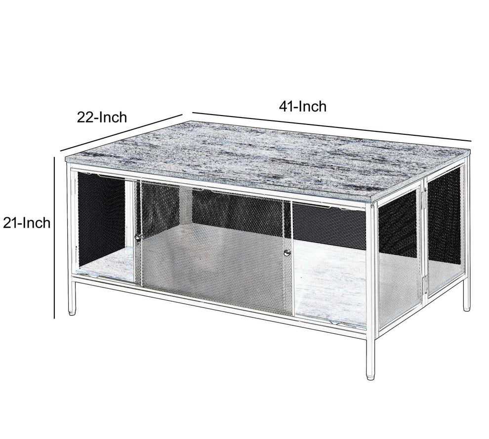 Metal Coffee Table With 1 Bottom Shelf And Mesh Design, Brown And Gray By Benzara | Coffee Tables |  Modishstore  - 2