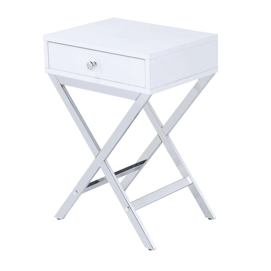 Wood And Metal Side Table With Crossed Base, White And Silver By Benzara | Side Tables |  Modishstore 