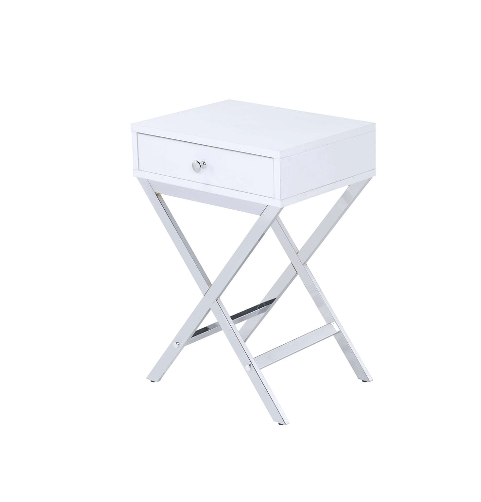 Wood And Metal Side Table With Crossed Base, White And Silver By Benzara | Side Tables |  Modishstore  - 3