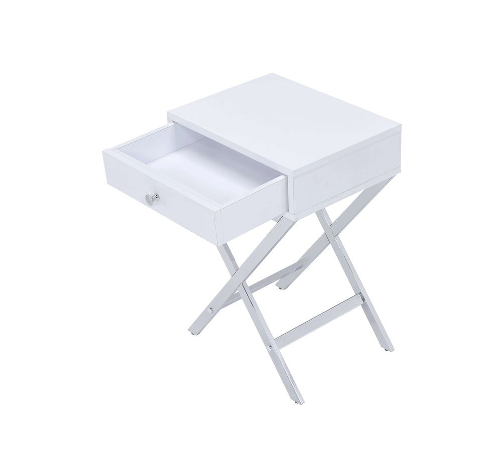 Wood And Metal Side Table With Crossed Base, White And Silver By Benzara | Side Tables |  Modishstore  - 4