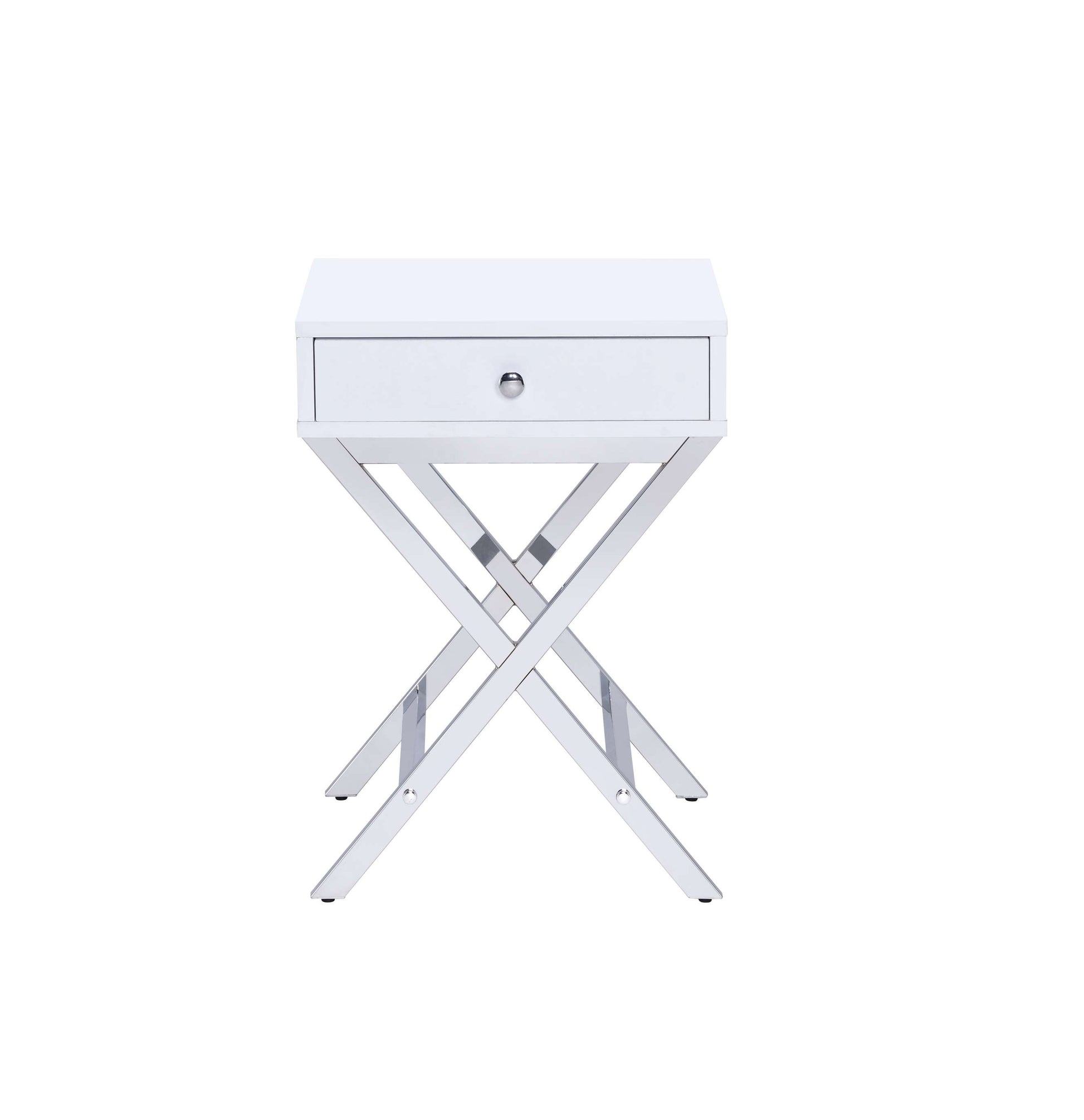 Wood And Metal Side Table With Crossed Base, White And Silver By Benzara | Side Tables |  Modishstore  - 5