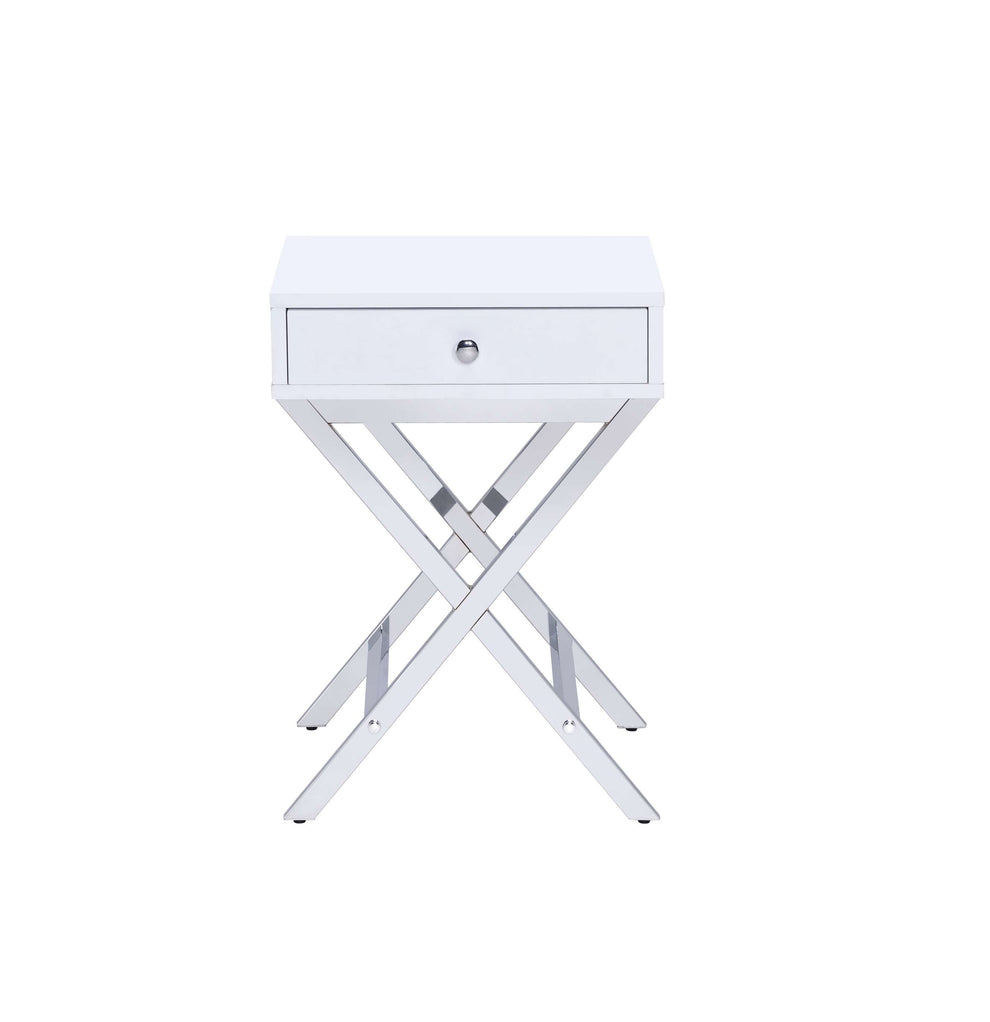 Wood And Metal Side Table With Crossed Base, White And Silver By Benzara | Side Tables |  Modishstore  - 5