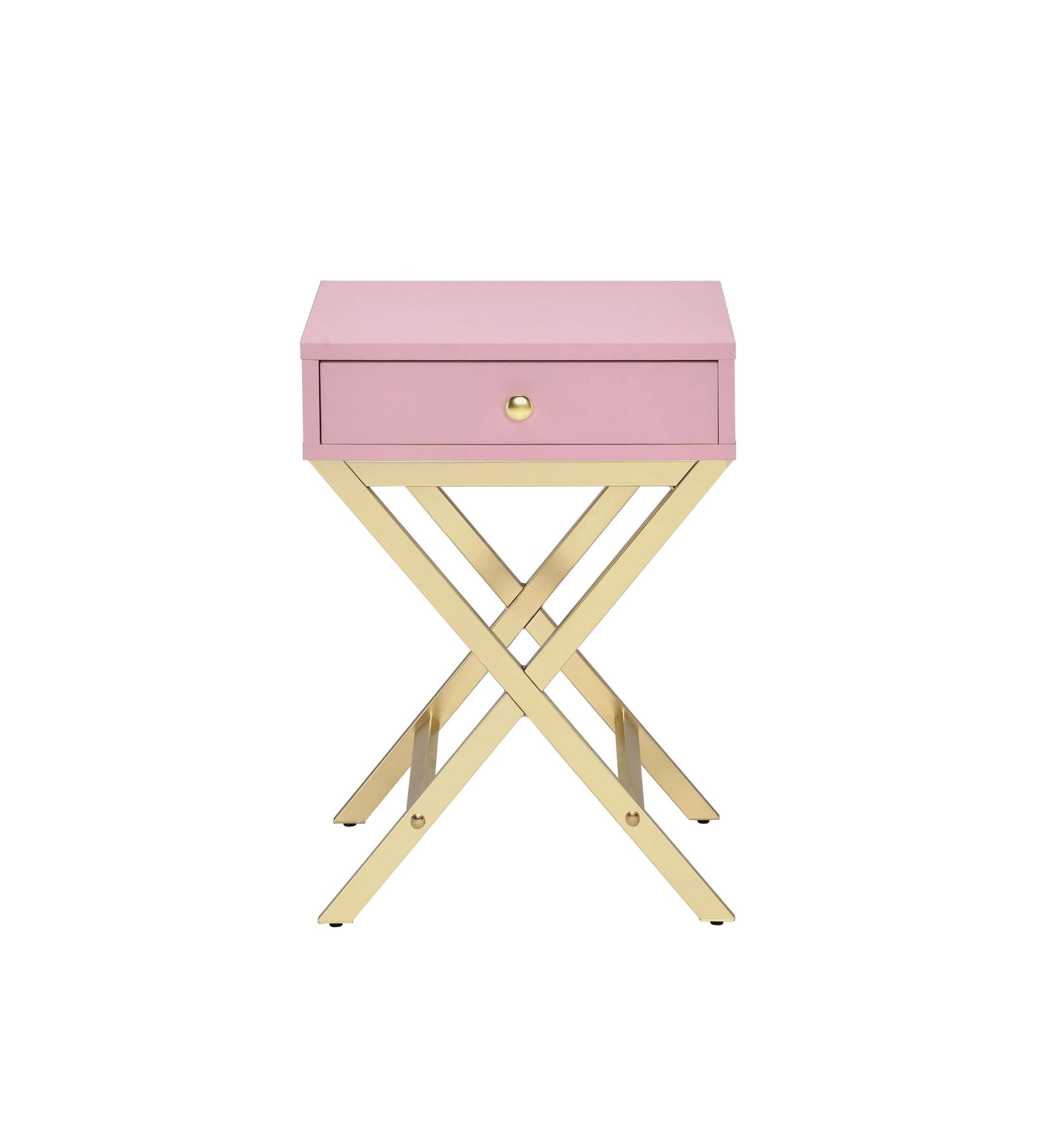 Wood And Metal Side Table With Crossed Base, Pink And Gold By Benzara | Side Tables |  Modishstore  - 5