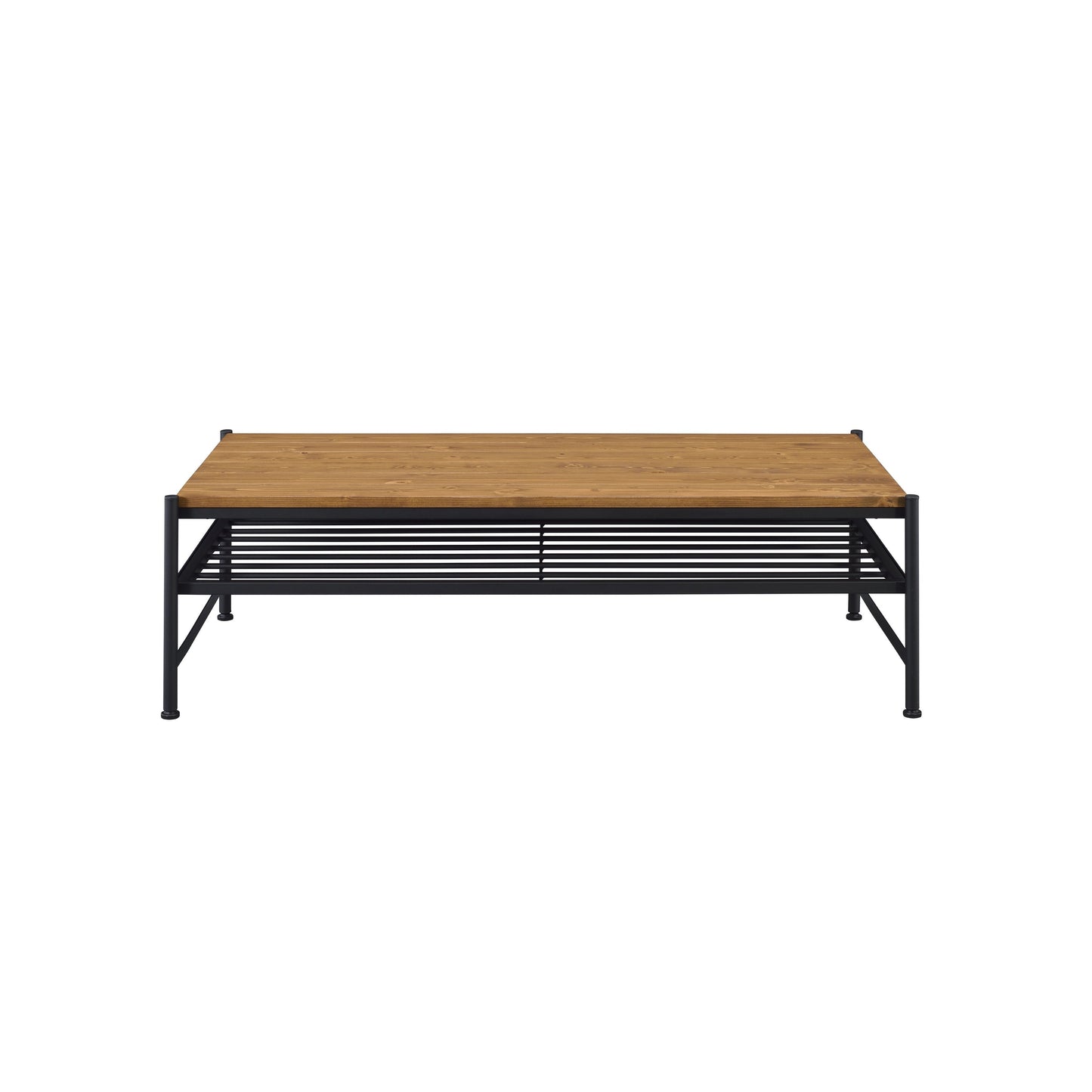 Metal And Wood Coffee Table With Slatted Bottom Shelf,Brown And Black By Benzara | Coffee Tables |  Modishstore  - 2