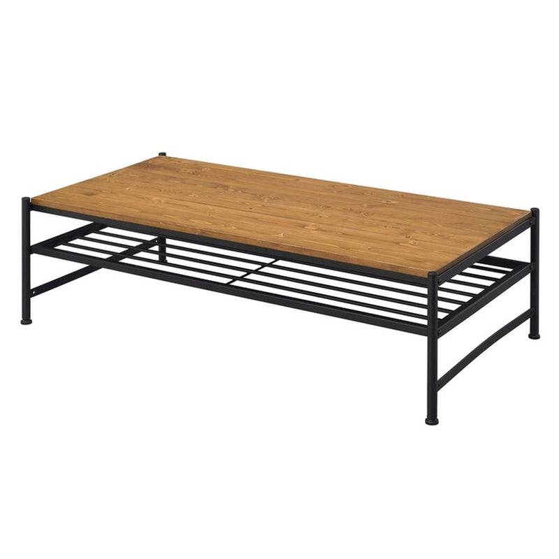 Metal And Wood Coffee Table With Slatted Bottom Shelf,Brown And Black By Benzara | Coffee Tables |  Modishstore 