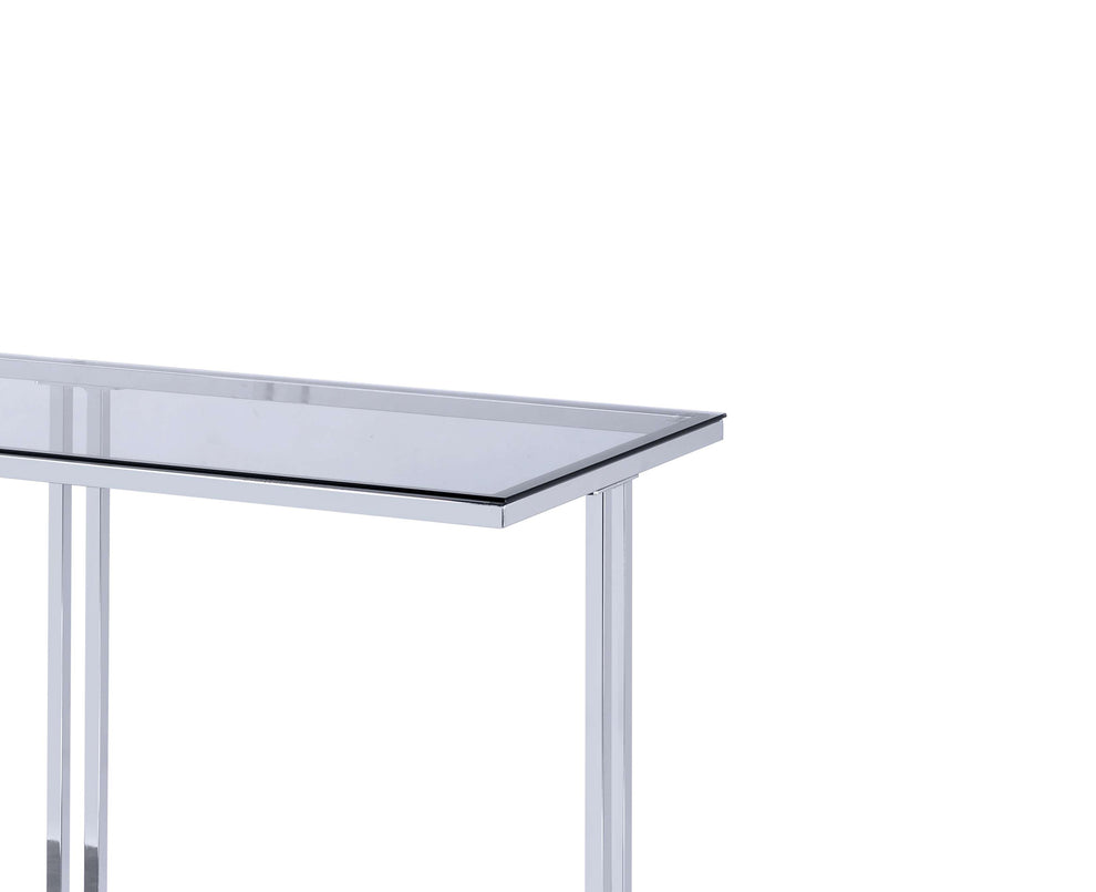Glass Top Metal Sofa Table With Marble Bottom Shelf, Silver And Clear By Benzara | Coffee Tables |  Modishstore  - 4