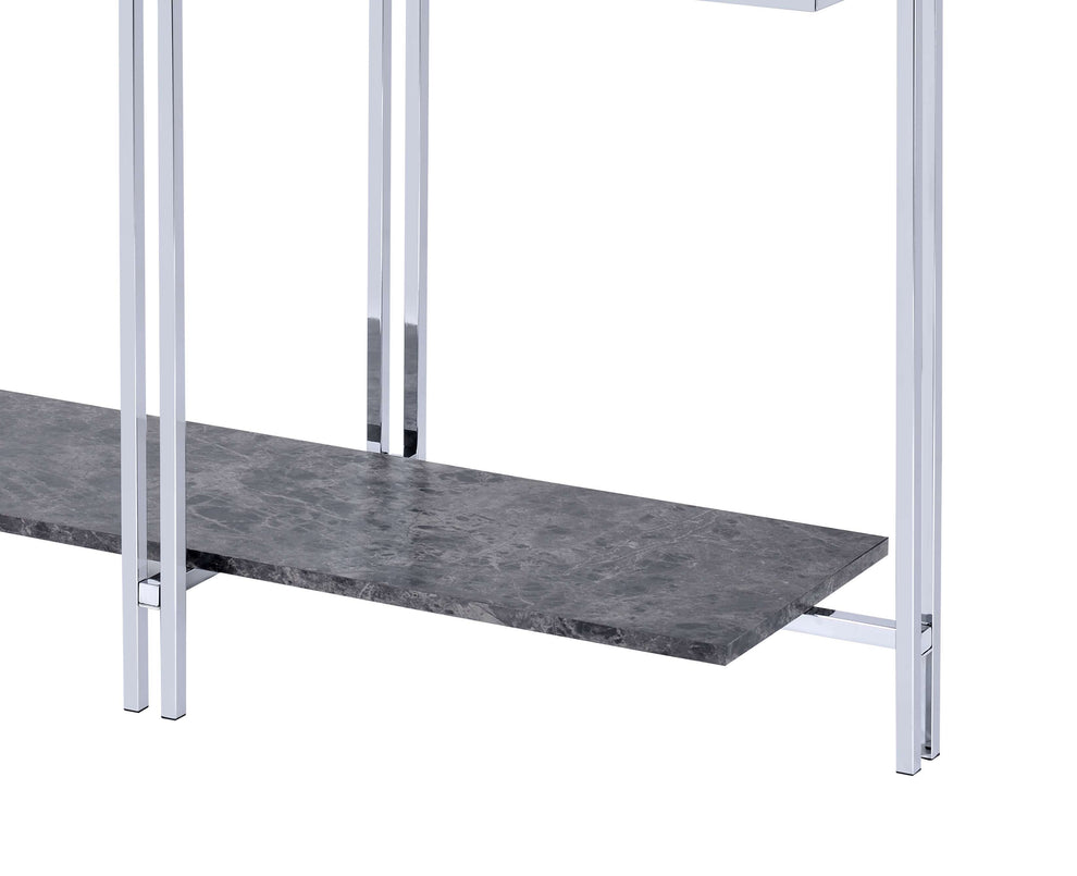 Glass Top Metal Sofa Table With Marble Bottom Shelf, Silver And Clear By Benzara | Coffee Tables |  Modishstore  - 5