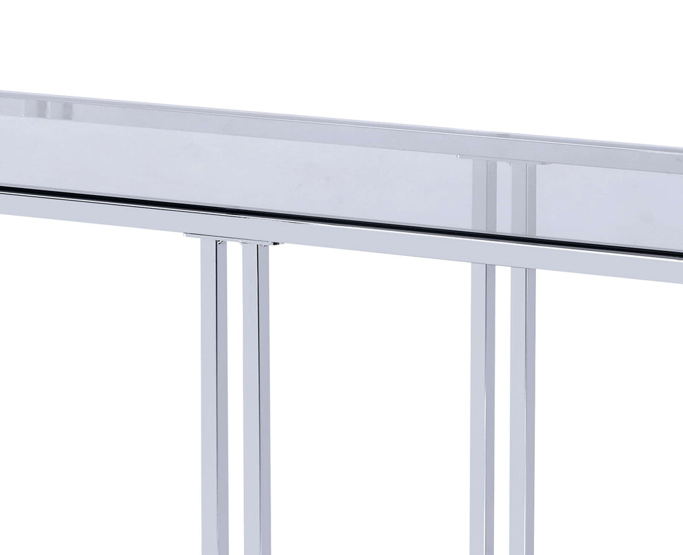 Glass Top Metal Sofa Table With Marble Bottom Shelf, Silver And Clear By Benzara | Coffee Tables |  Modishstore  - 6