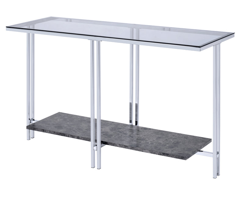 Glass Top Metal Sofa Table With Marble Bottom Shelf, Silver And Clear By Benzara | Coffee Tables |  Modishstore 