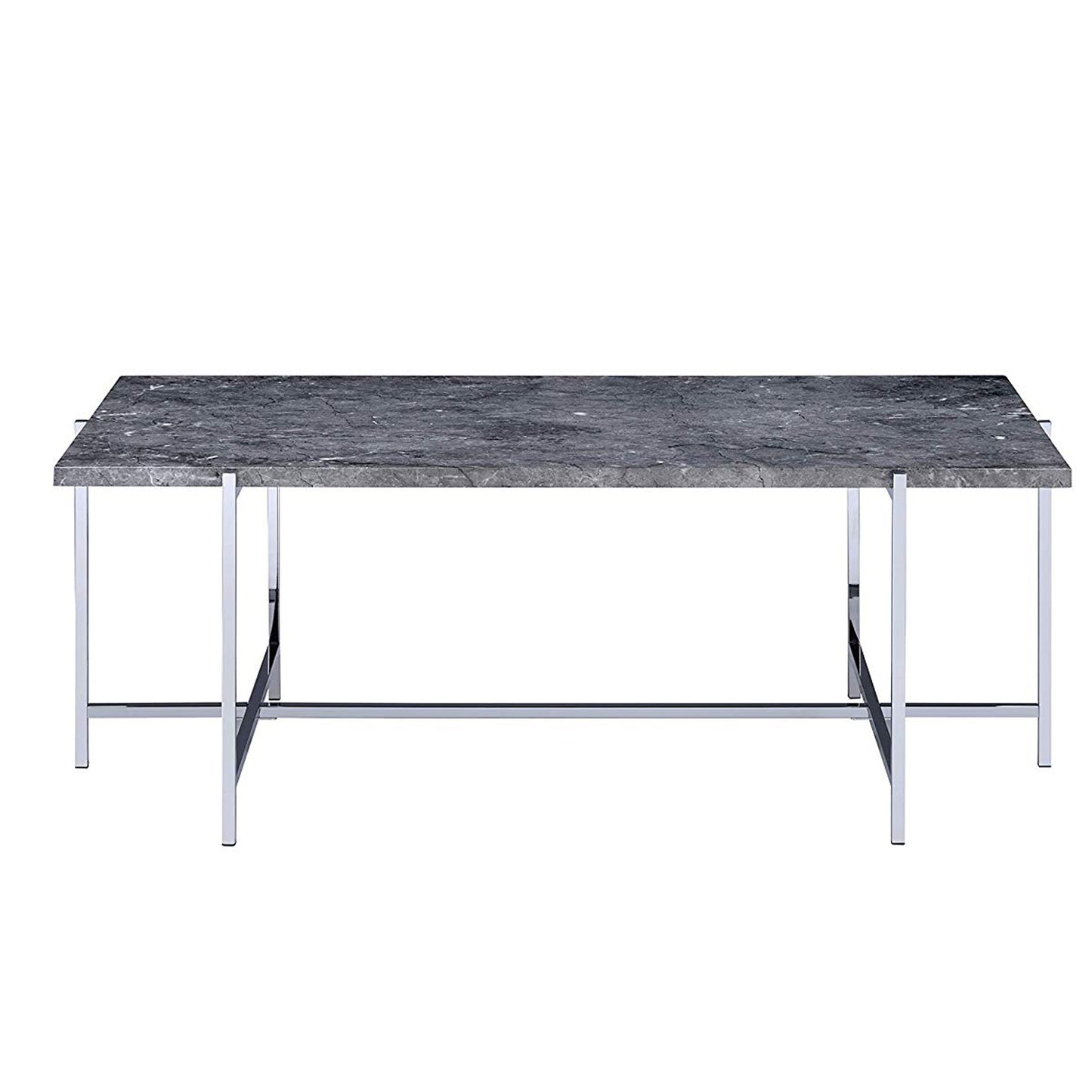 Marble Top Coffee Table With Trestle Base , Gray And Silver By Benzara | Coffee Tables |  Modishstore  - 3