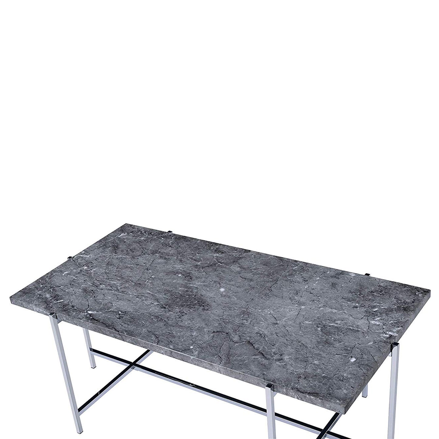 Marble Top Coffee Table With Trestle Base , Gray And Silver By Benzara | Coffee Tables |  Modishstore  - 4