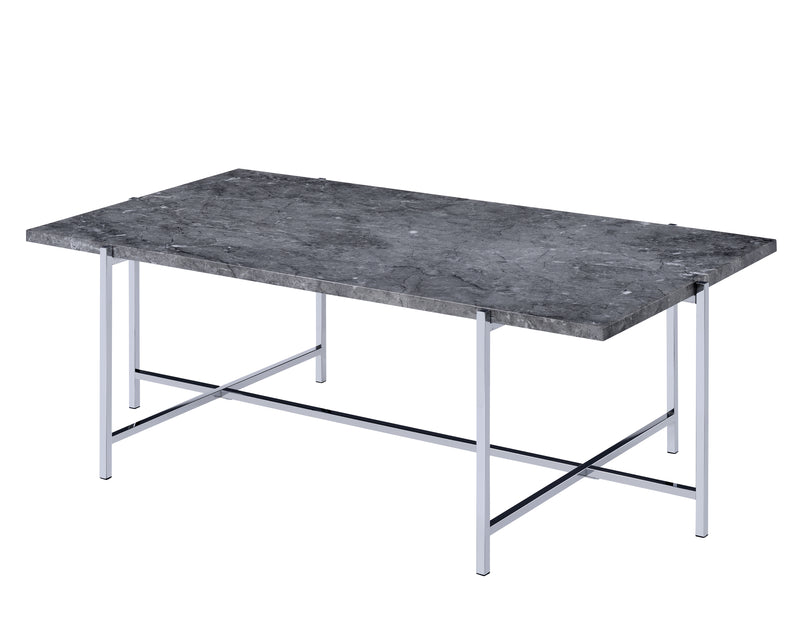 Marble Top Coffee Table With Trestle Base , Gray And Silver By Benzara | Coffee Tables |  Modishstore 