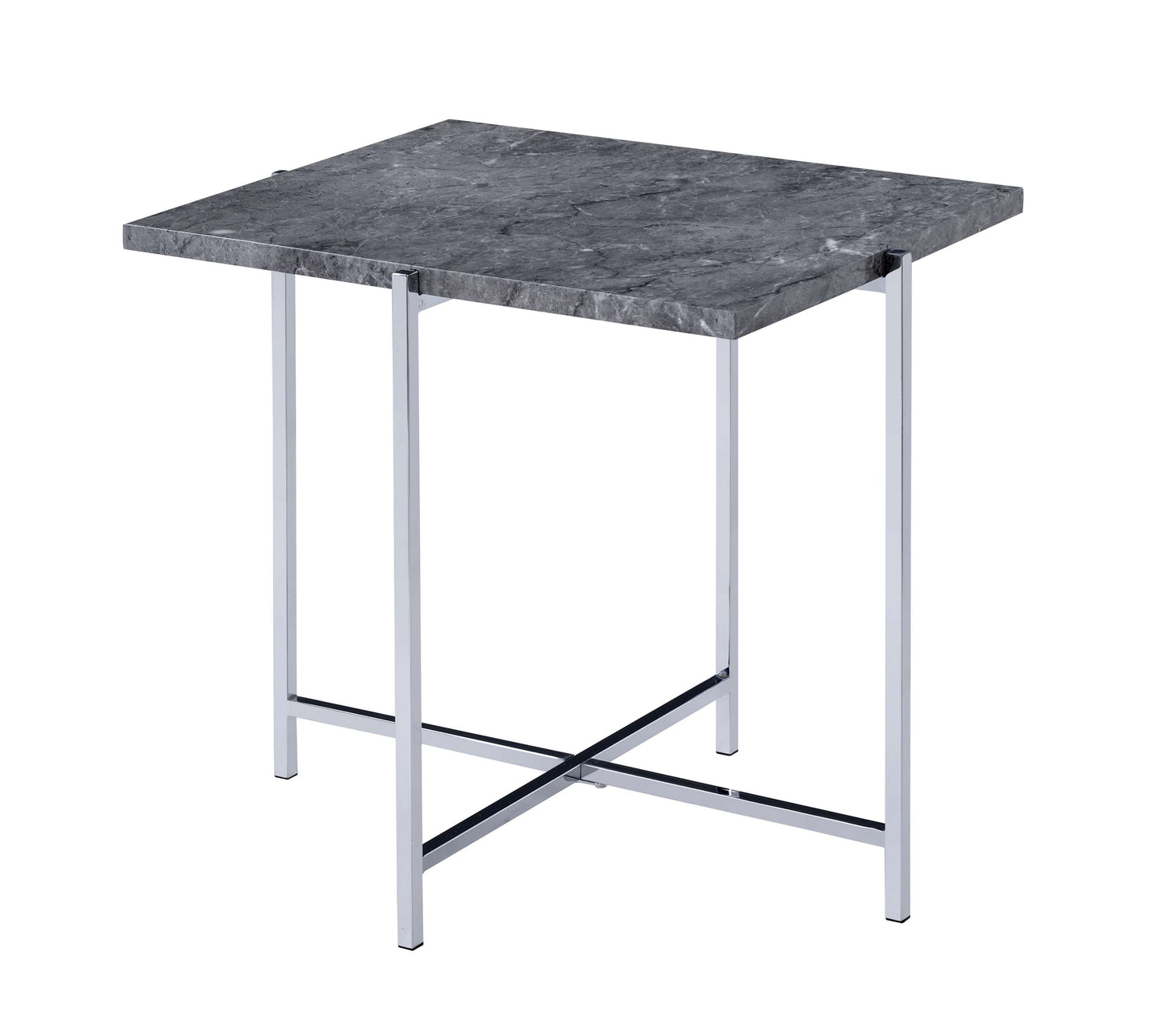 Contemporary Marble Top End Table With Trestle Base , Gray And Silver By Benzara | Side Tables |  Modishstore 