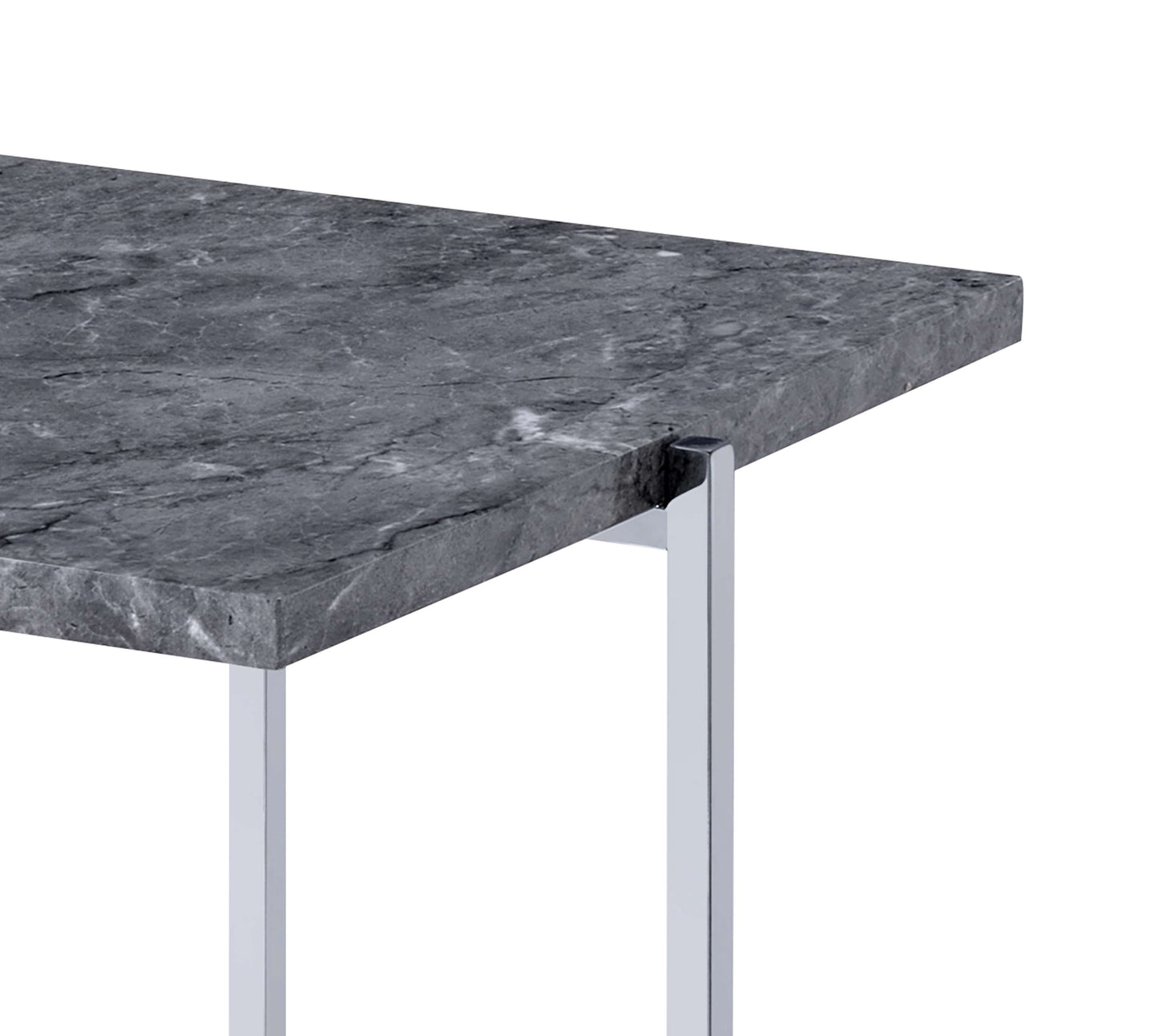 Contemporary Marble Top End Table With Trestle Base , Gray And Silver By Benzara | Side Tables |  Modishstore  - 3