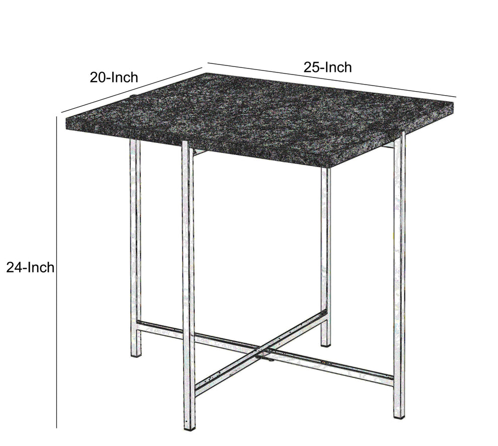 Contemporary Marble Top End Table With Trestle Base , Gray And Silver By Benzara | Side Tables |  Modishstore  - 2