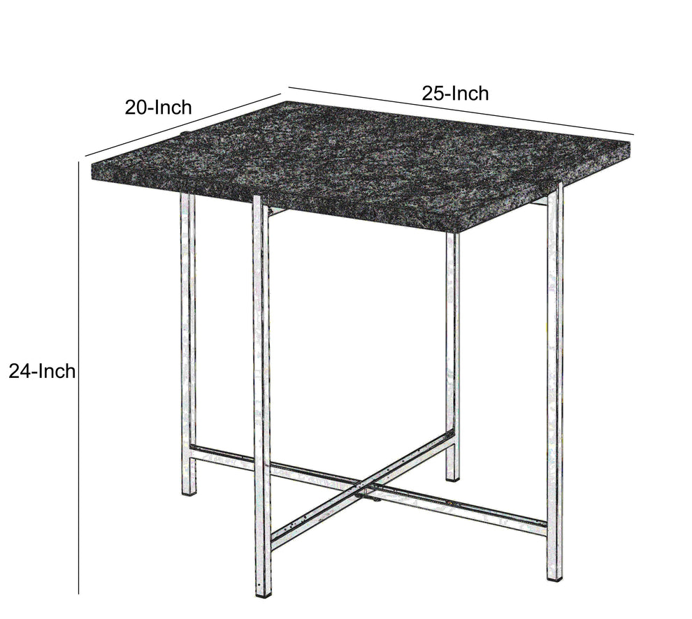 Contemporary Marble Top End Table With Trestle Base , Gray And Silver By Benzara | Side Tables |  Modishstore  - 6