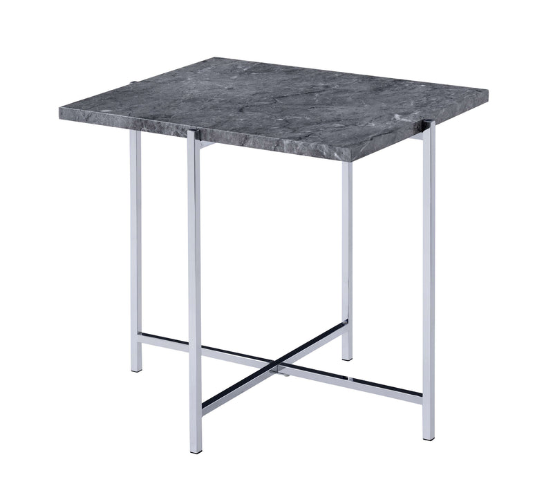 Contemporary Marble Top End Table With Trestle Base , Gray And Silver By Benzara | Side Tables |  Modishstore 