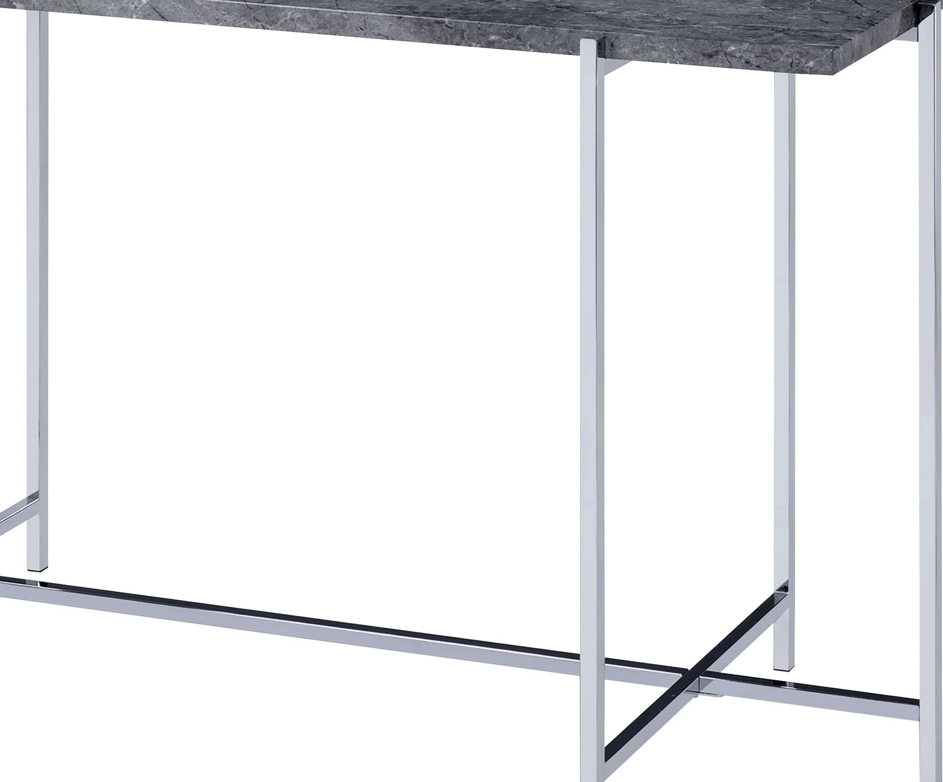 Contemporary Marble Top Sofa Table With Trestle Base , Gray And Silver By Benzara | Coffee Tables |  Modishstore  - 4