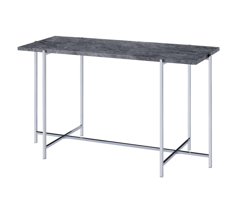 Contemporary Marble Top Sofa Table With Trestle Base , Gray And Silver By Benzara | Coffee Tables |  Modishstore 