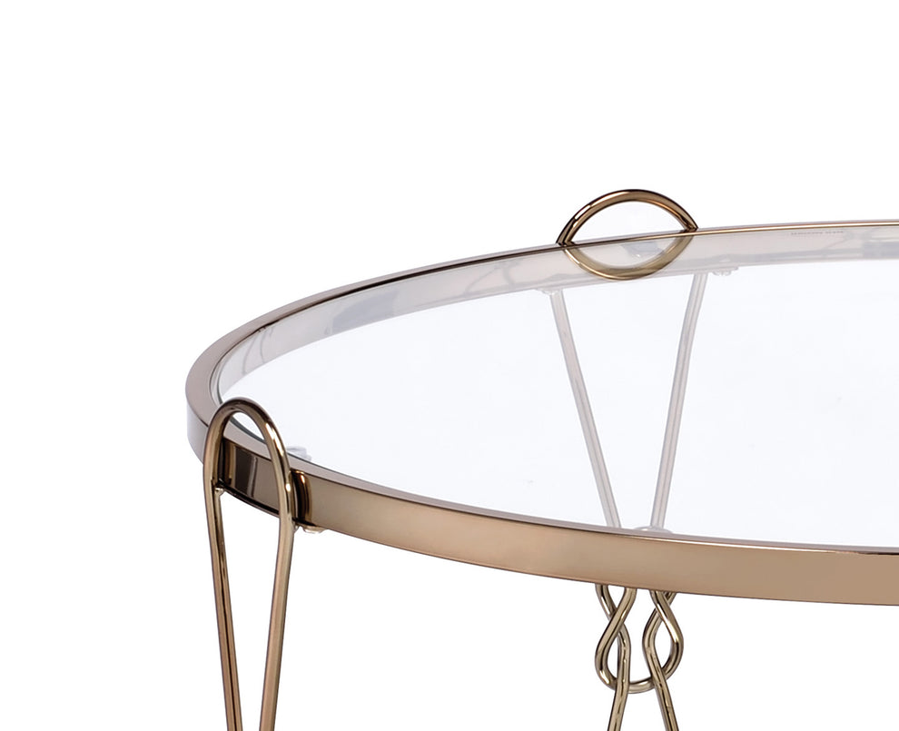 Metal Coffee Table With Glass Top And 1 Bottom Shelf,Gold And Clear By Benzara | Coffee Tables |  Modishstore  - 3