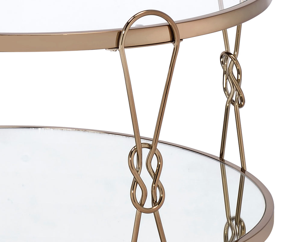Metal Coffee Table With Glass Top And 1 Bottom Shelf,Gold And Clear By Benzara | Coffee Tables |  Modishstore  - 4