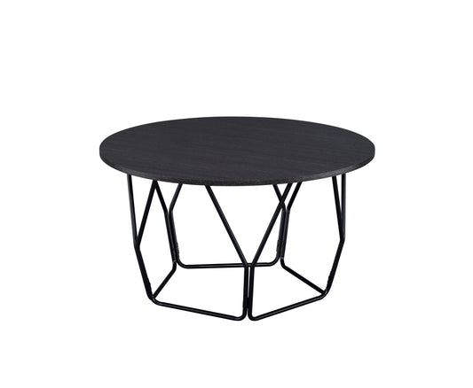 Industrial Round Top Wooden Coffee Table With Geometric Base, Black By Benzara | Coffee Tables |  Modishstore 